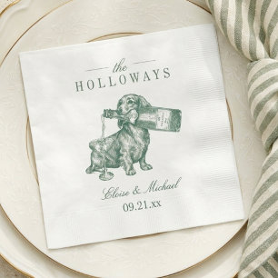 Preppy Sage Green Dachshund Champagne Wedding Napkin