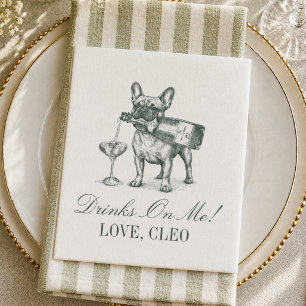 Preppy Sage Green French Bulldog Champagne Wedding Napkin