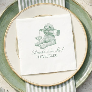 Preppy Sage Green Golden Doodle Champagne Wedding Napkin