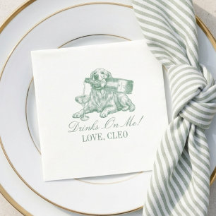 Preppy Sage Green Golden Retriever Wedding Napkin