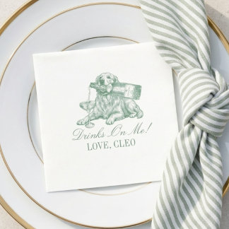 Preppy Sage Green Golden Retriever Wedding Napkin