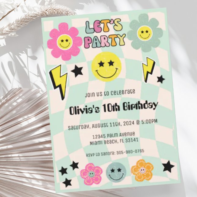 Preppy Sage Green Happy Face Party Birthday Invitation (Creator Uploaded)