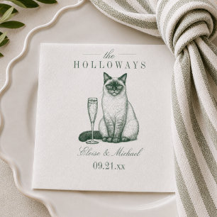 Preppy Sage Green Siamese Cat Champagne Wedding Napkin