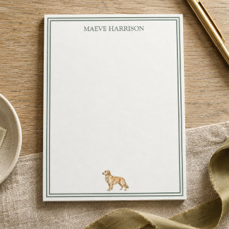 Preppy Sage Green Stripe Golden Retriever Notepad