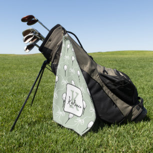 Preppy Sage Green White Bow Pattern Monogram Golf Towel