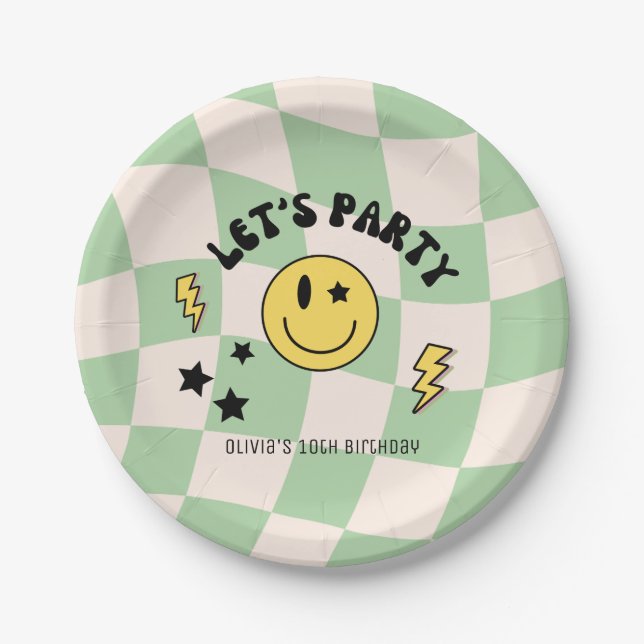 Preppy Sage Green Y2K Retro Birthday Paper Plate (Front)
