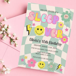 Preppy Sage Green Y2K Sleep Over  Birthday Invitation