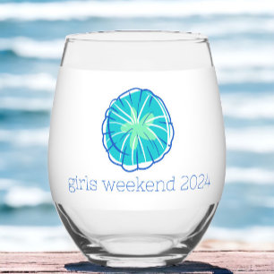 Preppy Sand Dollar Personalised Girl's Weekend  Stemless Wine Glass