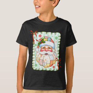 Preppy Santa Claus Christmas Patchwork Santa Xmas T-Shirt