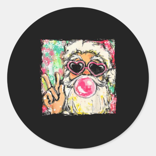 Preppy Santa Clause Blowing Bubble Gum Christmas G Classic Round Sticker (Front)
