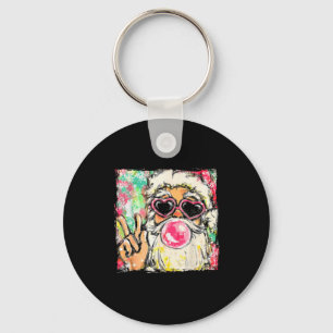 Preppy Santa Clause Blowing Bubble Gum Christmas G Key Ring