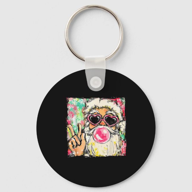 Preppy Santa Clause Blowing Bubble Gum Christmas G Key Ring (Front)