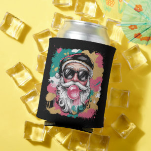 Preppy Santa Coquette Christmas Glitter Girly Pink Can Cooler