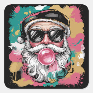 Preppy Santa Coquette Christmas Glitter Girly Pink Square Sticker