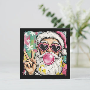 Preppy Santa Glitter Coquette Christmas Girly Cute Holiday Card
