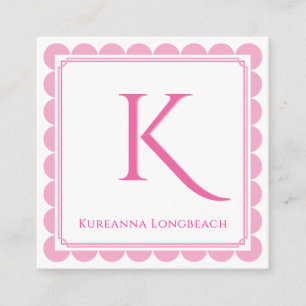 Preppy Scallop Monogram Initial Pink Green Calling Enclosure Card