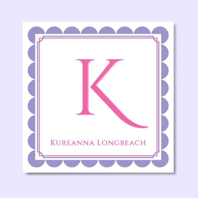 Preppy Scallop Monogram Pink & Lavender Calling Enclosure Card (Creator Uploaded)