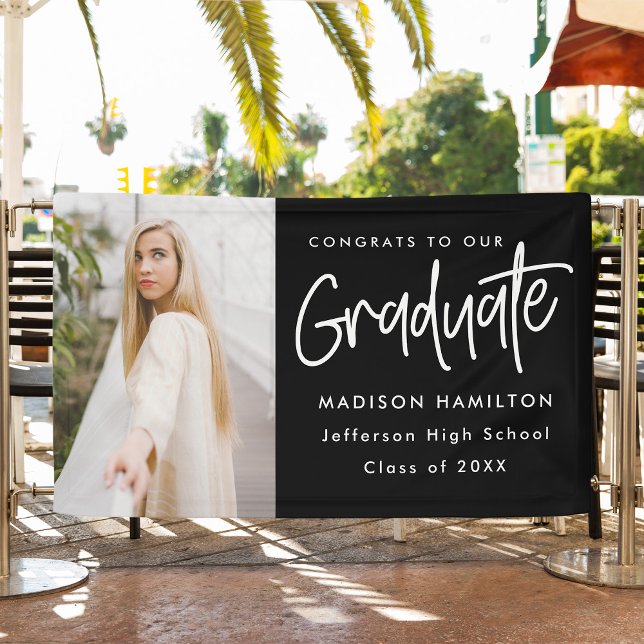 Preppy Script Black Photo Graduation Banner (Creator Uploaded)