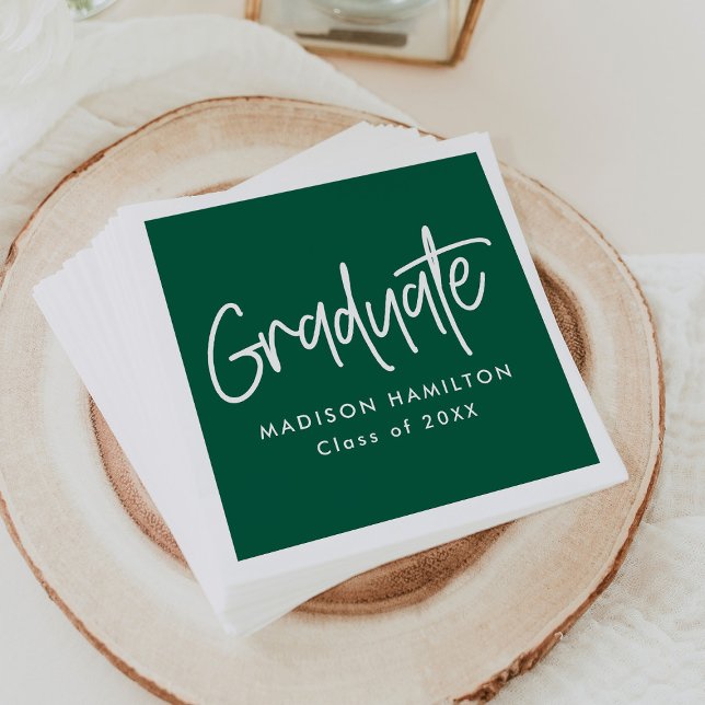 Preppy Script Green Graduation Napkin (Creator Uploaded)