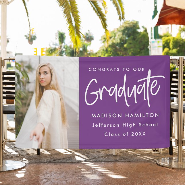 Preppy Script Purple Photo Graduation Banner (Creator Uploaded)