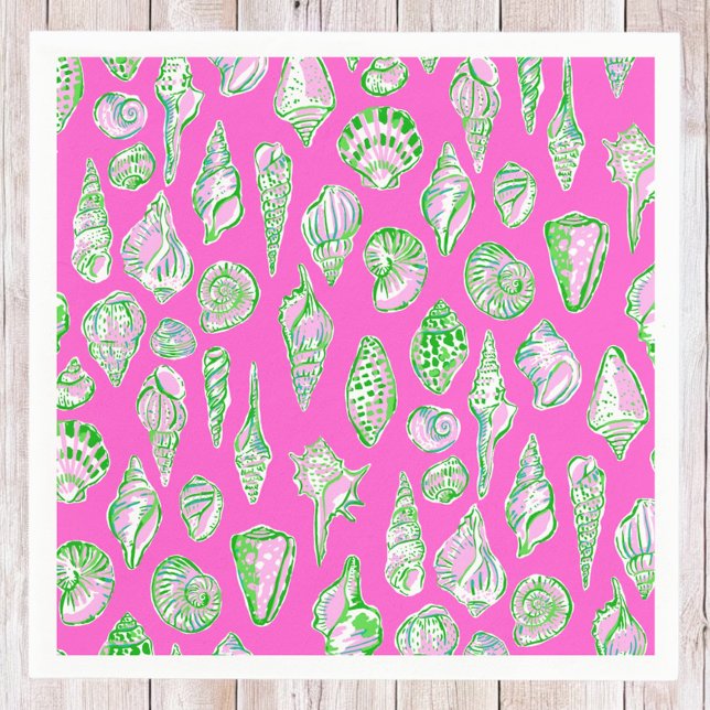 Preppy Sea Shells on Hot Pink Seaside Napkin (Creator Uploaded)