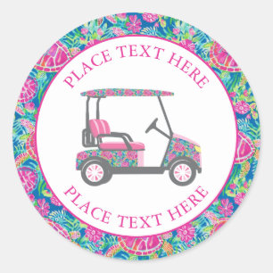 Preppy Sea Turtles Golf Cart Classic Round Sticker
