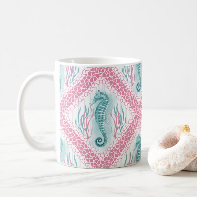 Preppy Seahorse Coffee Mug (With Donut)