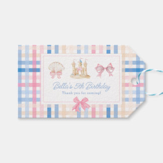 Preppy Seashell Sandcastle Pastel Gingham Gift Tags