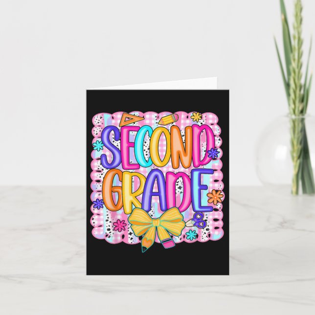 Preppy Second 2nd Grade Back To School Coquette Bo Card (Front)