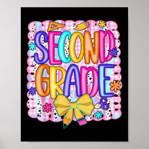 Preppy Second 2nd Grade Back To School Coquette Bo Poster