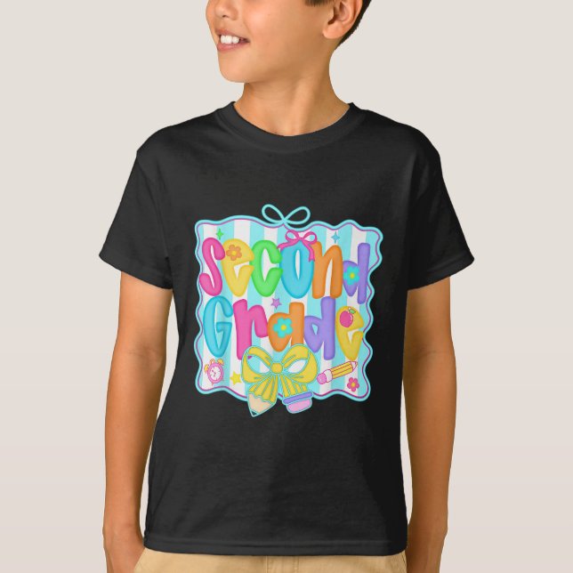 Preppy Second 2nd Grade Teacher Team Bow Back To S T-Shirt (Front)