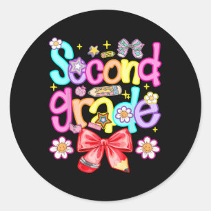 Preppy Second Grade Back To School 2nd Grade Girl Classic Round Sticker