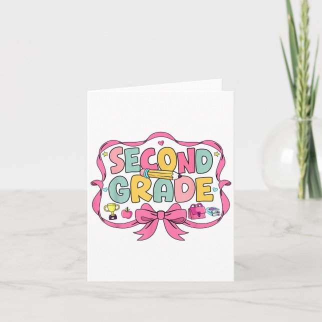 Preppy Second Grade Back To School 2nd Grade Pink  Card (Front)
