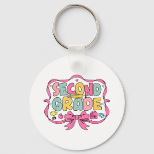 Preppy Second Grade Back To School 2nd Grade Pink  Key Ring