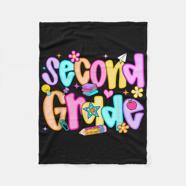 Preppy Second Grade Back To School 2nd Grade Teach Fleece Blanket (Front)