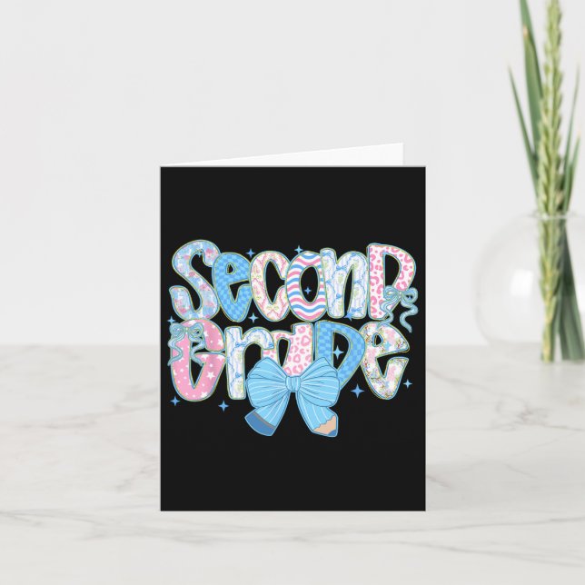 Preppy Second Grade Back To School Floral Teachers Card (Front)