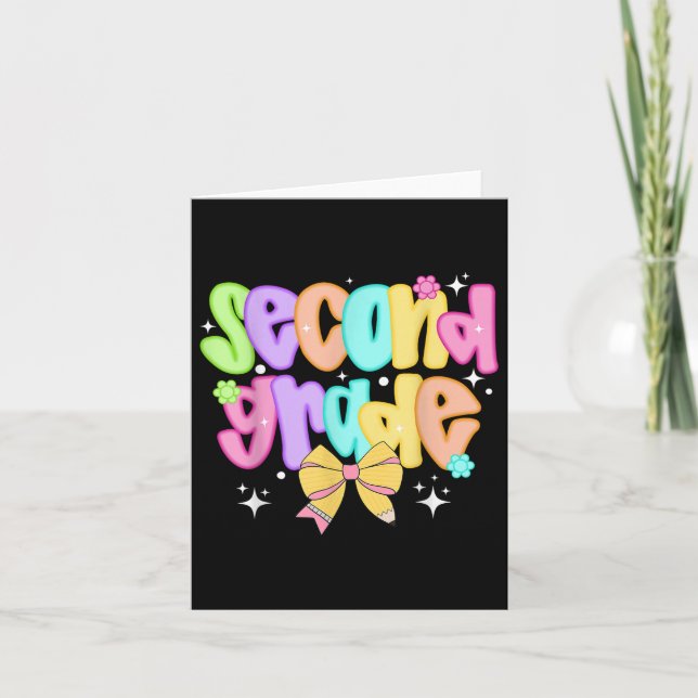 Preppy Second Grade Teacher Team Bow Back To Schoo Card (Front)