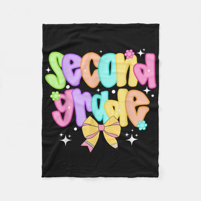 Preppy Second Grade Teacher Team Bow Back To Schoo Fleece Blanket (Front)