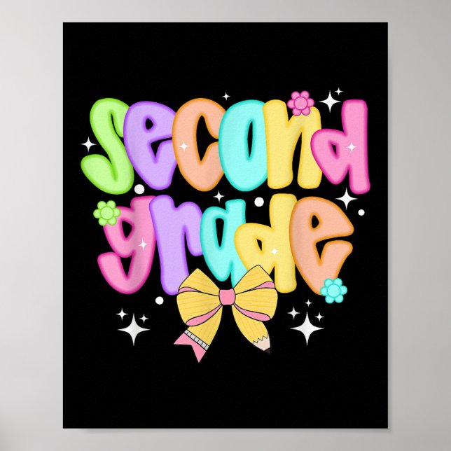 Preppy Second Grade Teacher Team Bow Back To Schoo Poster (Front)