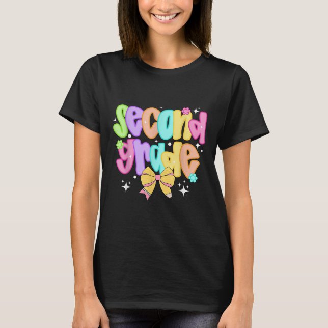 Preppy Second Grade Teacher Team Bow Back To Schoo T-Shirt (Front)