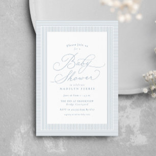 Preppy seersucker stripe blue white baby shower invitation