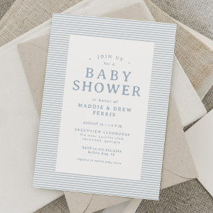 Preppy seersucker stripe blue white baby shower invitation