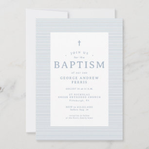 Preppy seersucker stripe blue white baptism invitation