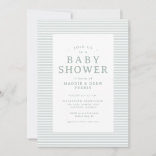 Preppy seersucker stripe green white baby shower invitation