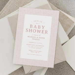 Preppy seersucker stripe pink girl baby shower invitation