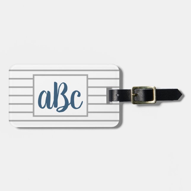 Preppy Seersucker Striped Monogram Luggage Tag (Front Horizontal)