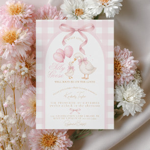 Preppy Silly Goose Pink Bow Girl Baby Shower Invitation