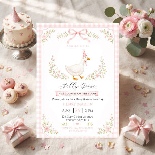 Preppy Silly Goose Pink Bow Girl Baby Shower Invitation