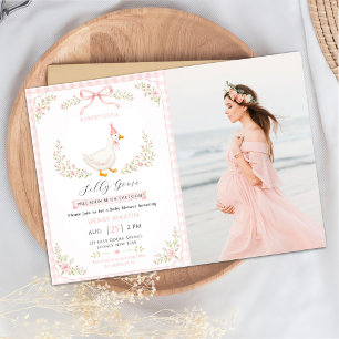 Preppy Silly Goose Pink Bow Girl Baby Shower Photo Invitation