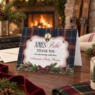 Preppy Ski Lodge Après Bébé Christmas Baby Shower Thank You Card